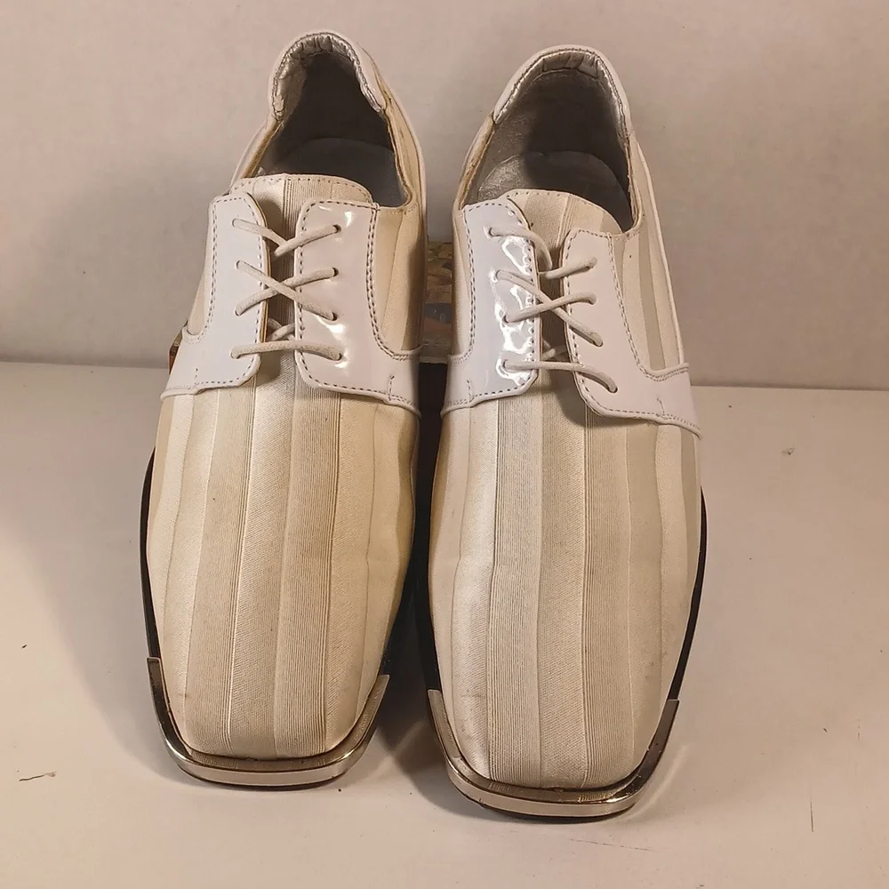 Bolano Mens Cream Lace Up Striped Avant Syyle Tuxedo Oxfords Sz 8.5